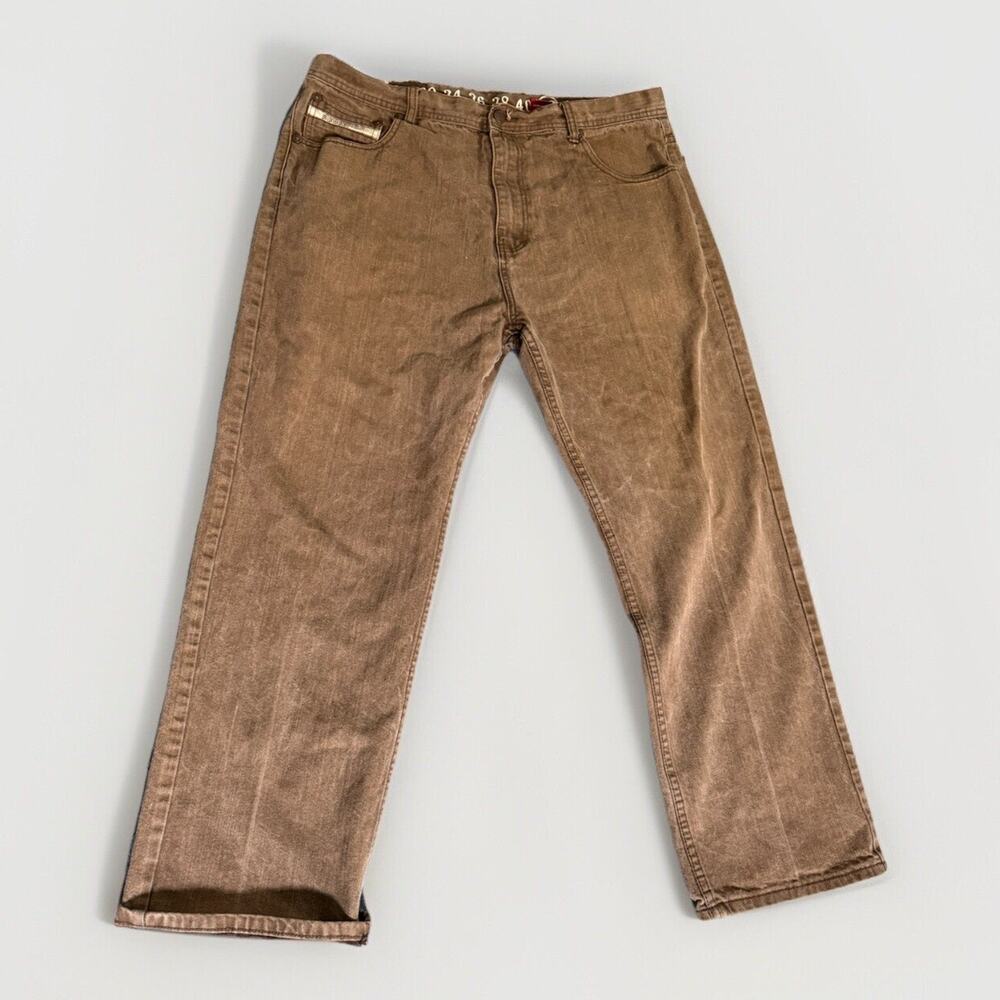 Vtg Akademiks Jeans Mens 42x32 Brown Baggy Y2K Embroidered